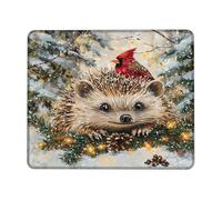 Winter Hedgehog Desk Mouse Pad, Snowy Scene with Cardinal, Stitched Edge Non-Slip Mousepad for Home and Office, Washable Gaming Mouse Pad Square 8x10 Inch