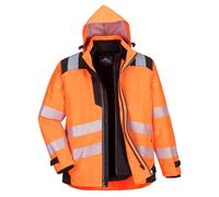 Portwest PW365 Men's Hi Vis Waterproof Jacket - Reflective 3-in-1 Safety Jacket with Detachable Full Zip Sweatshirt Orange/Black, 3X-Large