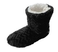 Winter High Top Round Toe Baotou Flat Heel Solid Autumn Winter Deep Mouth Thick Sole Slippers Boots Earth Spirit Slippers for Women Tan (Black, 6)