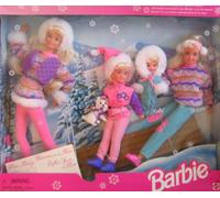 Winter Holiday BARBIE Gift Set - Sledding Fun w Barbie, Koko, Stacie, Kelly & Skipper Dolls & Dog (1995)
