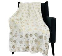 Winter Holiday Christmas Fleece Throw Blanket: Velvety Soft, Gold Snowflakes Stars Design, Durable Accent for Bed or Couch, Oversized 50 x 70 inches