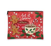 Winter Holiday Gingerbread Hot Cocoa Quote Man Christmas Makeup Bag, Red | Hot Cocoa Mugs, Cosmetic Bag, Marshmallows, Holly Leaves, Winter Aesthetic, Seasonal Organization