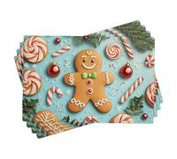 Winter Holiday Gingerbread Man Placemats Set of 4, Festive Biscuits Style Table Mats for Christmas Dining, Non-Slip Washable Indoor Outdoor Decorative Placemats 18x12 Inch