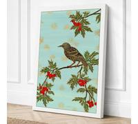 Winter Holly Bird Botanical Canvas Wall Art Print 24x16 Inch