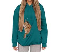 Winter hoodie for cat mums with practical pocket, pouch in modern design for cosy hours at home on the go in cool weather (dark green, M)
