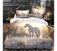Winter Horse Standing Comforter Cover 3D Design Printed Luxury 3PCs Bedding Set Zipper Snowy Landscape Duvet Cover Extra Soft Easy Care for Teens Youth Teenagers Adults Women Kids King（220x240cm）