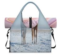 Winter Horses Sports Duffle Bag with Shoe Compartment Weekend Overnight Bags Tote Cabin Luggage Bag for Gym Yoga Travel