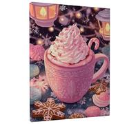 Winter Hot Chocolate Canvas Wall Art, Peach Brown Sweet Treats Poster Prints, Cozy Aesthetic Home Decor for Living Room, Bedroom, Kitchen, Wrapped Canvas 12x16 Inch