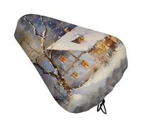 Winter House Painting Padded Bike Seat Cushion with Drawstring Soft Comfort Waterproof Bicycle Seat Cover, Wide Saddle Protection Covers Protector for Men Women for Exercise Mountain Road Bikes