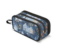 Winter Houses Barberry Branches Pencil Case, Large Capacity Pen Bag for Boys Girls 3 Compartment Pencil Pouch Students Stationery Organizer Marker Case for School Office Work