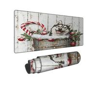 Winter Husky Large Gaming Mouse Pad, Cute Dog in Festive Basket Stitched Edge Mousepad, Rubber Non-Slip Washable Gaming Mouse Pad for Home and Office Computer, Laptop 16x36 Inch