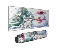 Winter Husky Large Gaming Mouse Pad, Cute Dog Snow Man Design Stitched Edge Mousepad, Rubber Non-Slip Washable Gaming Mouse Pad for Home and Office Computer, Laptop 12x32 Inch