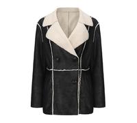 Winter Jacket For Women Faux Suede Shearling Coat Fleece Lined Thicken Thermal Button Warm Overcoat Faux Sheepskin Buckle Casual Plush Cardigans With Pockets Winter Coats For Women