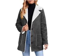 Winter Jacket for Women Faux Suede Shearling Coat Sherpa Fleece Lined Thicken Thermal Button Warm Overcoat Faux Sheepskin Buckle Casual Plush Cardigans with Pockets Trucker Jacket Dark Grey L