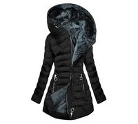 Winter Jacket for Women Fleece Lined Hooded Warm Quilted Parka Mid Length Coat Zipper Sherpa Thickened Windproof Outerwear with Hood Plus Size Puffer Padded Coat Fleece Overcoat S-5XL Uk Size