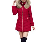 Winter Jacket for Women Uk - Midi Length Puffer Down Coat, Oversized Longline Quilted Padded, Faux Fur Hood, Warm Windproof Outwear Parka, Ladies Elegant Overcoat, Zipper, Pockets Slim Fit, Uk M-5XL