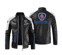Winter Jacket Sc.an.ia, Retro Style Leather Jacket Mens Slim Fit, Autumn Winter Stand Collar Windbreaker Coat for Party-Black||L