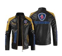 Winter Jacket Sc.an.ia, Retro Style Leather Jacket Mens Slim Fit, Autumn Winter Stand Collar Windbreaker Coat for Party-Yellow||XL