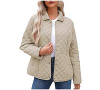 Winter Jacket Women Warm Lghtweight Padded Quilted Jacket Outwear Lapel Collar Button Down Long Sleeve Jackets Casual Sweatshirt Loose Outerwear Cotton Open Front Cardigan UK Size 8-18 Beige