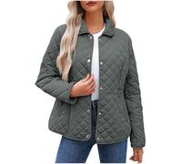 Winter Jacket Women Warm Lghtweight Padded Quilted Jacket Outwear Lapel Collar Button Down Long Sleeve Jackets Casual Sweatshirt Loose Outerwear Cotton Open Front Cardigan UK Size 8-18 Gray