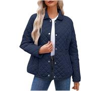 Winter Jacket Women Warm Lghtweight Padded Quilted Jacket Outwear Lapel Collar Button Down Long Sleeve Jackets Casual Sweatshirt Loose Outerwear Cotton Open Front Cardigan UK Size 8-18 Navy