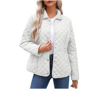 Winter Jacket Women Warm Lghtweight Padded Quilted Jacket Outwear Lapel Collar Button Down Long Sleeve Jackets Casual Sweatshirt Loose Outerwear Cotton Open Front Cardigan UK Size 8-18 White