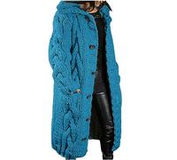 Winter Jacket Women's Long Cardigan Knitted Coat Casual Plain Transition Jacket Winter Warm Winter Coat Long Sleeve Turn-Down Collar Outdoor Coat Loose Large Sizes Transition Coat Leisure Coat, blue,