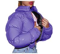 Winter Jacket Women's Short Warm Short 3/4 Jacket Cropped Down Jacket Crop Puffer Jacket Stand-Up Collar Over Mountain Jacket Women Shiny Cut Padded Quilted Jacket Cotton Jacket Outdoor Jacket,