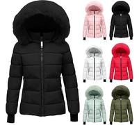 Winter Jacket Women's Warm Short Quilted Jacket Women's Lightweight Hooded Transition Jacket Thick Down Jacket Plain Puffer Jacket Women's Coat with Fur Hood Softshell Jacket Comfortable Sports Jacket