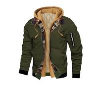Winter Jackets for Men,Fake Two-Piece Spliced Plaid Interior with Pockets Warm for Casual Flight Jacket Autumn Winter Hooded Coat Workwear Fleece Jacket Mens Waterproof Windproof Parka Jackets S-3XL