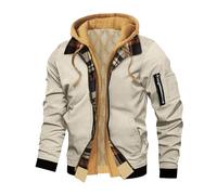 Winter Jackets for Men,Fake Two-Piece Spliced Plaid Interior with Pockets Warm for Casual Flight Jacket Mens Autumn Winter Hooded Coat Fleece Workwear Jacket Waterproof Windproof Parka Jackets S-3XL