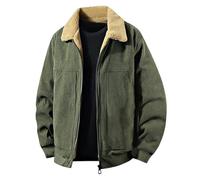 Winter Jackets for Men Fleece Lined Lumberjack Jacket Mens Thick Padded Corduroy Jacket Plain Fluffy Warm Coat Lapel Collar Trucker Jacket Windbreaker Coat Comfy Outerwear with Pockets