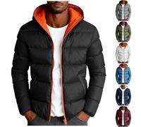 Winter Jackets for Men Padded Down Puffer Quilted Hooded Coat Solid Color Zipper Long Sleeve Thick Warm Cotton Parkas Thermal Coats Outdoor Softshell Windproof Jacket with Pockets Outwear S-XXL