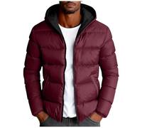 Winter Jackets for Men Padded Down Puffer Quilted Hooded Coat Solid Color Zipper Long Sleeve Thick Warm Cotton Parkas Thermal Coats Outdoor Softshell Windproof Jacket with Pockets Outwear S-XXL