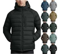 Winter Jackets for Men Solid Color Hooded Padded Coat Lightweight Multi-Functional Down Jacket with Pockets Warm Fall Winter Jackets Mens Windproof Warm Puffer Coat Casual Travel Quilted Coats S-XXL