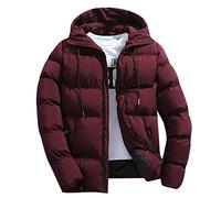 Winter Jackets for Men Solid Color Zipper Loose Cotton Coat Long Sleeve Mens Thermal Warm Puffer Coats Padded Packable Jacket Puffy Top Waterproof Outwear with Hood Size M-6XL