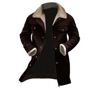 Winter Jackets for Men Suede Fleece Full Zip Coats Long Lapel Panel Trench Coat Regular Fit Warm Overcoat with Pockets