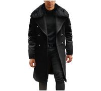 Winter Jackets for Men UK Sale Clearance Long Trench Coat Fur Collar Wool Winter Peacoats Double Breasted Lapel Casual Smart Business Jacket Windbreaker Overcoat Coat Outwear Size 8-18
