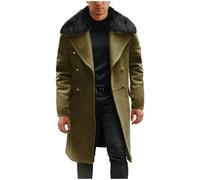 Winter Jackets for Men UK Sale Clearance Long Trench Coat Fur Collar Wool Winter Peacoats Double Breasted Lapel Casual Smart Business Jacket Windbreaker Overcoat Coat Outwear Size 8-18