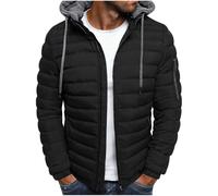 Winter Jackets for men Warm Padded Quilted Winter Coat Thickened Long Sleeve Zipper Outerwear Softshell Insulated Hooded Puffer Coats Stylish PocketsSpindle Jacket for Ski Hiking Camping
