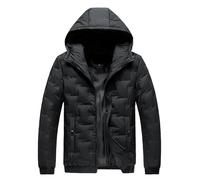 Winter Jackets for Men with Hood Warm Down Cotton Coats Full Zip Parka Overcoat with Pockets Short Casual Mens Fly Jacket Coat Solid Color Long Sleeve Windbreaker Outwear Plus Size Black