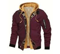 Winter Jackets for Men Workwear Style Long Sleeve Hooded Tactical Lumberjack Jacket Fake Two-piece Spliced Plaid Interior with Multiple Pockets Coat Flight BomBer Pilot Coats Padded Warm Outwear S-3XL