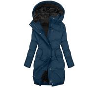 Winter Jackets for Women Plus Size Fleece Lined Waterproof Jacket with Hood Quilted down Longline Puffer Parka Coat Plush Slim Trench Quilted Padded Coats with Pockets Thermal Elegant Zipper Outwear