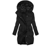 Winter Jackets for Women Plus Size Fleece Lined Waterproof Jacket with Hood Quilted down Longline Puffer Parka Coat Plush Slim Trench Quilted Padded Coats with Pockets Thermal Elegant Zipper Outwear