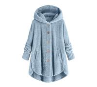 Winter Jackets for Women,Solid Button Down Sherpa Fleece Lined Coats Thick Warm Hooded Parkas Jacket Ladies Autumn Winter Plus Size Wool Coats Fluffy Teddy Bear Comfort Outwear S-5XL