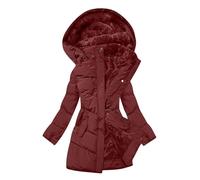 Winter Jackets for Women UK 2024 Clearance Fleece Lined Long Puffer Coats for Women Thickened Overcoat Ladies Winter Coat Quilted Jacket Casual Bubble Coats Thermal Hoodie Outerwear UK Size 8-18 Wine
