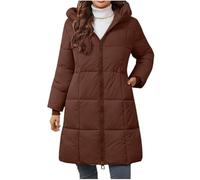 Winter Jackets for Women UK 2024,Long Puffer Jacket Plus Size Ladies Winter Coat Padded Quilted Jacket Oversized Hoodie Mid Length Overcoat Thermal Hoodie Casual Warm Coat Windproof Outerwear Coffee