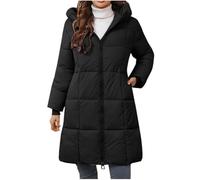 Winter Jackets for Women UK 2024,Long Puffer Jacket Plus Size Ladies Winter Coat Padded Quilted Jacket Oversized Hoodie Mid Length Overcoat Thermal Hoodie Casual Warm Coat Windproof Outerwear Black