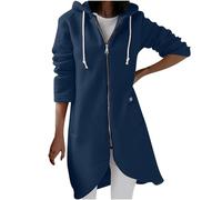 Winter Jackets for Women UK 2024,Longline Hoodie for Women Fleece Lined Sweatshirt Ladies Full Zip Jacket Plus Size Mid Length Cardigan Irregular Hem Hooded Top Windproof Trench Coats Going Out Wear