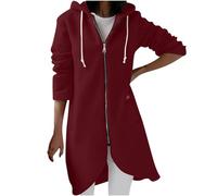 Winter Jackets for Women UK 2024,Longline Hoodie for Women Fleece Lined Sweatshirt Ladies Full Zip Jacket Plus Size Mid Length Cardigan Irregular Hem Hooded Top Windproof Trench Coats Going Out Wear